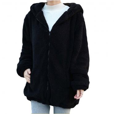 Damen gardigan Hoodies Mädchen Winter Locker fluffy tragen KapuzenPullover Kapuzen Jacke warme Kleidung Ohr Mantel