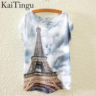 kaitingu neue Mode Frühling und Sommer Kurzärmelige T Shirt Damen höchstens Harajuku eiffelturm gedruckten T shirt