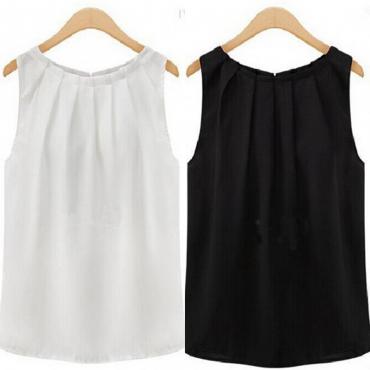 Damen Schwarz Weisse o Hals ÄrmelLoses Sommer Tank Top Damen sexy Weste Chiffon Top einfache lässige Hemdchen