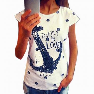 Mode Damen und Sommer T Shirt schreiben Print Anker slim Baumwolle lässig T Shirts