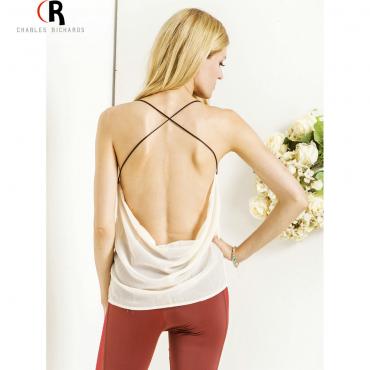 Damen Ärmellose rückenfrei Spaghetti kreuz wieder Locker lässig Top Weste camis Chiffon sexy Bluse Sommer neue Mode