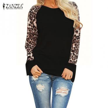 Mode neue Damen Damen im Frühjahr im Herbst lange Ärmel Leopard Locker lässig Tees T Shirt plus Grösse