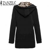 plus Size m xxl Herbst Winter Mode Damen Leopard gedruckten reißverschluss bis KapuzenMantel Jacke lange Ärmel out