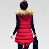 Damen Winter Weste Weste Damen lange Weste Jacke mit zwei künstlichen Pelzkragen Kapuze runter Baumwolle warme Weste