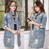 Damen im Herbst im Frühjahr OberBekleidung Mantel lässig Lockere Denim Strasse Jacke loch Jean Vintage Mäntel Button