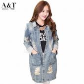 Damen im Herbst im Frühjahr OberBekleidung Mantel lässig Lockere Denim Strasse Jacke loch Jean Vintage Mäntel Button