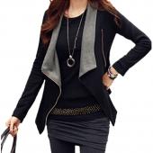 Herbst Winter Koreanischer Stil lange Ärmel slim ab Kragen Seite reißverschluss Mantel Jacke Damen Strickjacke casaco