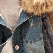 neue Damen Frühling im Herbst kurz Jeans Jacke Damen Winter slim aus Grossen Pelzkragen lamm aus Denim