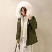 neue Damen Winter Armee Grüne Jacke Mäntel Dicken Parkas und Grösse echter waschbär Pelzkragen Vermummte Outwear 5 day