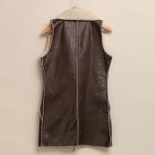 Herbst Winter Damen FreiZeit warm Faux Pelzkragen lange Leder Weste Mantel OberBekleidung Weste lässig Jac