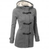 Damen Trenchcoat Frühling im Herbst Damen Mantel der langen KapuzenMantel reißverschluss Horn Outwear
