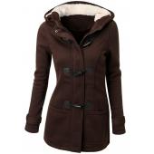 Damen Trenchcoat Frühling im Herbst Damen Mantel der langen KapuzenMantel reißverschluss Horn Outwear