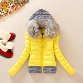 cwlsp Winter Verdickung mit Kapuze kurze Design wadded Jacke hohe Pelzkragen DaunenJacke Baumwolle ausgestopften Fell