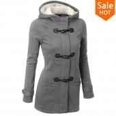 Herbst Vermummte Horn Button Mantel Damen Winter Parkas Sport Grau Outwear neue Mode lange Damen Mantel