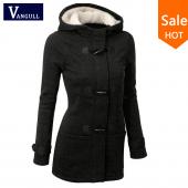 Herbst Vermummte Horn Button Mantel Damen Winter Parkas Sport Grau Outwear neue Mode lange Damen Mantel