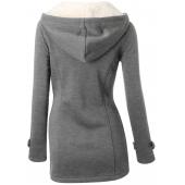 Herbst Vermummte Horn Button Mantel Damen Winter Parkas Sport Grau Outwear neue Mode lange Damen Mantel