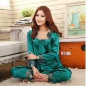 neuer Stil Damen Seidenpyjama Setzt Frühjahr Sommer Design eleganter Spitze Bestickt weibliche Satin Pyjama Rot