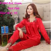 neuer Stil Damen Seidenpyjama Setzt Frühjahr Sommer Design eleganter Spitze Bestickt weibliche Satin Pyjama Rot