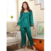 neuer Stil Damen Seidenpyjama Setzt Frühjahr Sommer Design eleganter Spitze Bestickt weibliche Satin Pyjama Rot