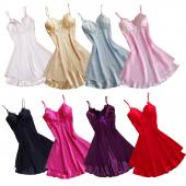sexy Damen Spitzen kurzen Mini Spange an glatten Satin Nachthemd pajams Nachtwäsche