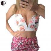 Damen Mode lässig einen Tiefen v Weisse Pflanzliche Top cinta Bauch sexy Tops aufgetreten BH auch Versandk