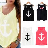 Damen Lockere Weste casual Tank Tops Ärmellose Bluse Anker Bowknot Cotton blend 72nu