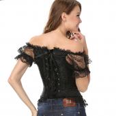 neue Bowknots süße Spitzen wieder Weissen Schwarzen Korsett Schulterriemen entbeinten baskischen Bustier Top mit Ärmel