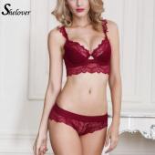 sheloVer weibliche Unterwäsche rutschhemmend Spitzen BH und Höschen Set an blumigen Seite sammeln sich sexy ultra thin