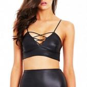 pu Leder Bustier BH Weste Damen pub Pflanzlichen Tank Top Dralette Clubwear Schwarz