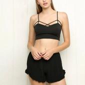 neue Mode sexy Damen Strappy Gepolsterte  BH Bustier BH Dralette Korsett Pflanzliche Tops Tank Top Schwarz Weisse