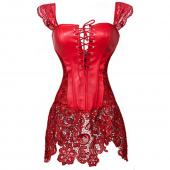 x neue Damen Steampunk Faux Taille aus Spitze an knochen Bustier Top Korsett Kleid oVerbust brokat sexy und Grösse