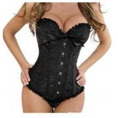 sexy Korsett Damen knochen Schwarzer Spitze Bustier Korsett und g String Set dessous Versandkosten wl3015