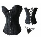 sexy dessous aus Schwarzem Satin Besticktes Korsett Bustiers Korsetts und String plus Size s m l xl xxl 3xl 4xl