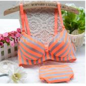 Junge Mädchen Streifen Dünnen dick gefütterten Unterwäsche Büstenhaltersatz süß sexy Grüne Rose orange Grösse ab 70 80 u