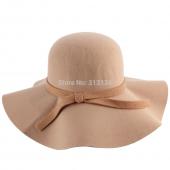 neue Stilvolle Vintage Damen die Dame mit Breiten Rand der fedora Hut cloche Wolle sun Beach Bowknot