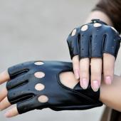 kostenLoser Versand Mode halben finger fahren Damen Handschuhe 1 Paar pu Leder fingerless Handschuhe für Damen 