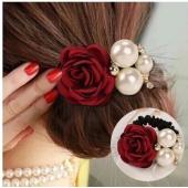 6959 Damen Summer Style Haar Accessoires handgefertigte Rose 2 PCs Grosse Pearl Haargummis Kaugummi für Haare acessori