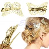 kostenLoser Versand heiße Damen glänzen Golden Schmetterling HaarSpange Bündchen Haarnadel accessoire Kopfstück