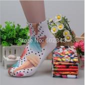 1pair 3d gedruckte Socken Damen neue unisex süß DekolleTee Söckchen mehrere Farben Baumwolle Socke Damen