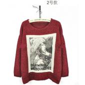 Frühling Herbst und Lockere Pullover um den Hals lange Ärmel aus Damen c1452 preppy Stil Pullover gedruckt