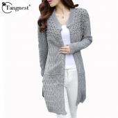 Damen lange Strickjacke Herbst Winter plus Size Koreanischer Stil Verzierungen aus Perlen lange Pullover Outwear wzl6