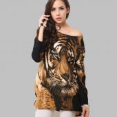 Damen an neuen Frühling Winter übergrossen Pullover Tiger Print Damen und casual Strick Pulli lange pull