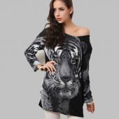 Damen an neuen Frühling Winter übergrossen Pullover Tiger Print Damen und casual Strick Pulli lange pull