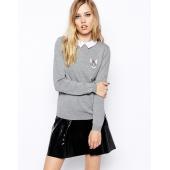 neue Mode süß Stickereien Katze lange Ärmel m l ReVers Graue Frau & casual Pullover Strickwaren Pullover y14