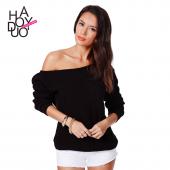 haoduoyi Herbst Mode Damen Locker Pullover mit vollen Ärmel und schrägstrich Hals und Versandkosten