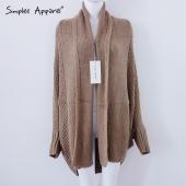 Bekleidung aus gewirken simplee Batwing lange Strickjacke Pullover Mantel Damen Herbst Winter Mode Tricot warm Spring