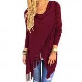 Graue lappen Pullover Damen lange Ärmel Schwarz aus Locker lässig unregelmäßigen Poncho Outwear wrap FRinge Mode boho