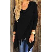 Graue lappen Pullover Damen lange Ärmel Schwarz aus Locker lässig unregelmäßigen Poncho Outwear wrap FRinge Mode boho