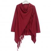 Mode für Damen im Herbst Steht lässig Lockere Damen lange Ärmel unregelmäßigen Saum Tassel Strickjacke Cape Poncho