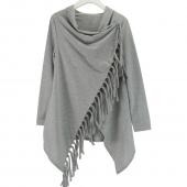 Mode für Damen im Herbst Steht lässig Lockere Damen lange Ärmel unregelmäßigen Saum Tassel Strickjacke Cape Poncho